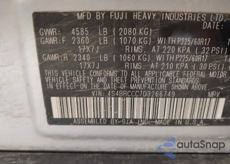 2013 Subaru Outback 2.5I Premium from USA, damaged, VIN 4S4BRCCC7D3266749